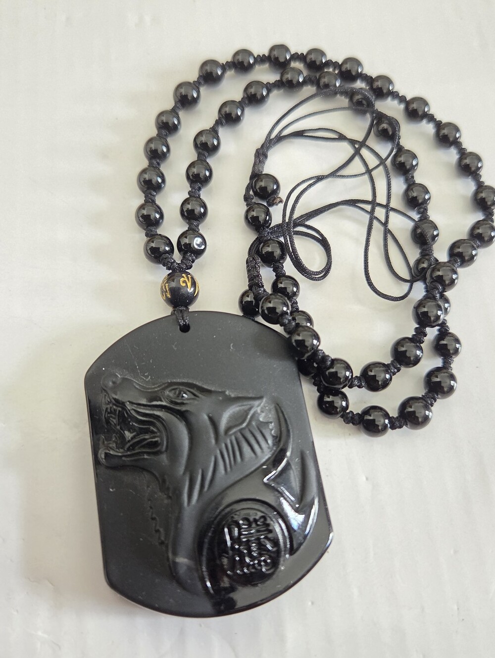 Black Wolf Carved Pendant Necklace - Men Accessories